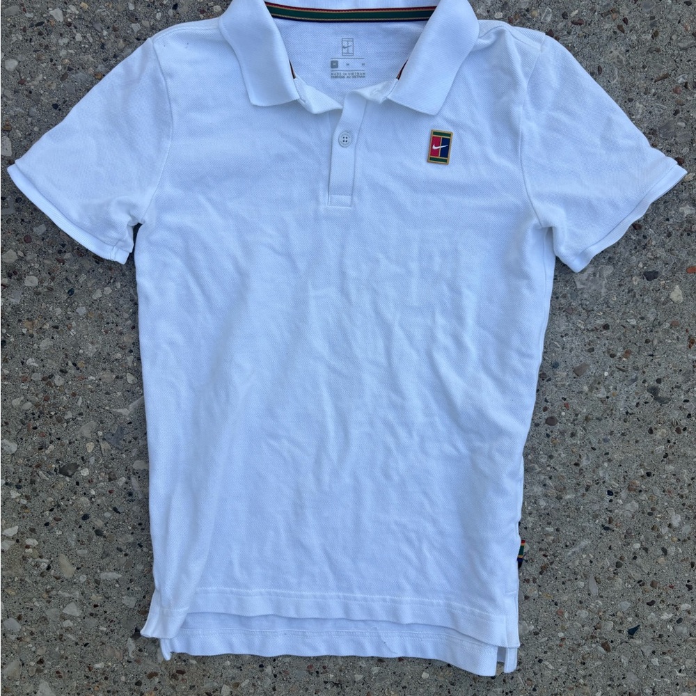 Nike White Kids Polo with Small Multicolor Crest